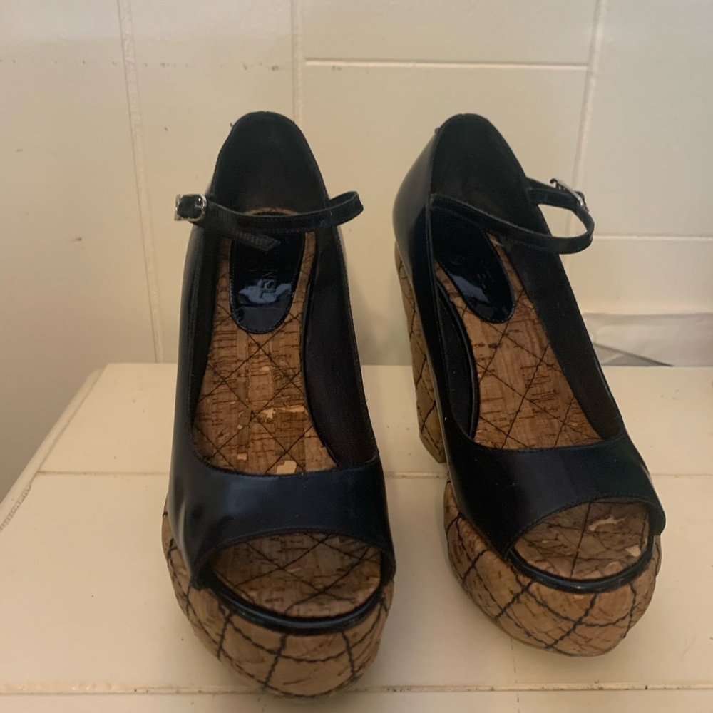 Chanel Patent Leather Quilted Cork Wedge Platforms - Picture 5 of 7